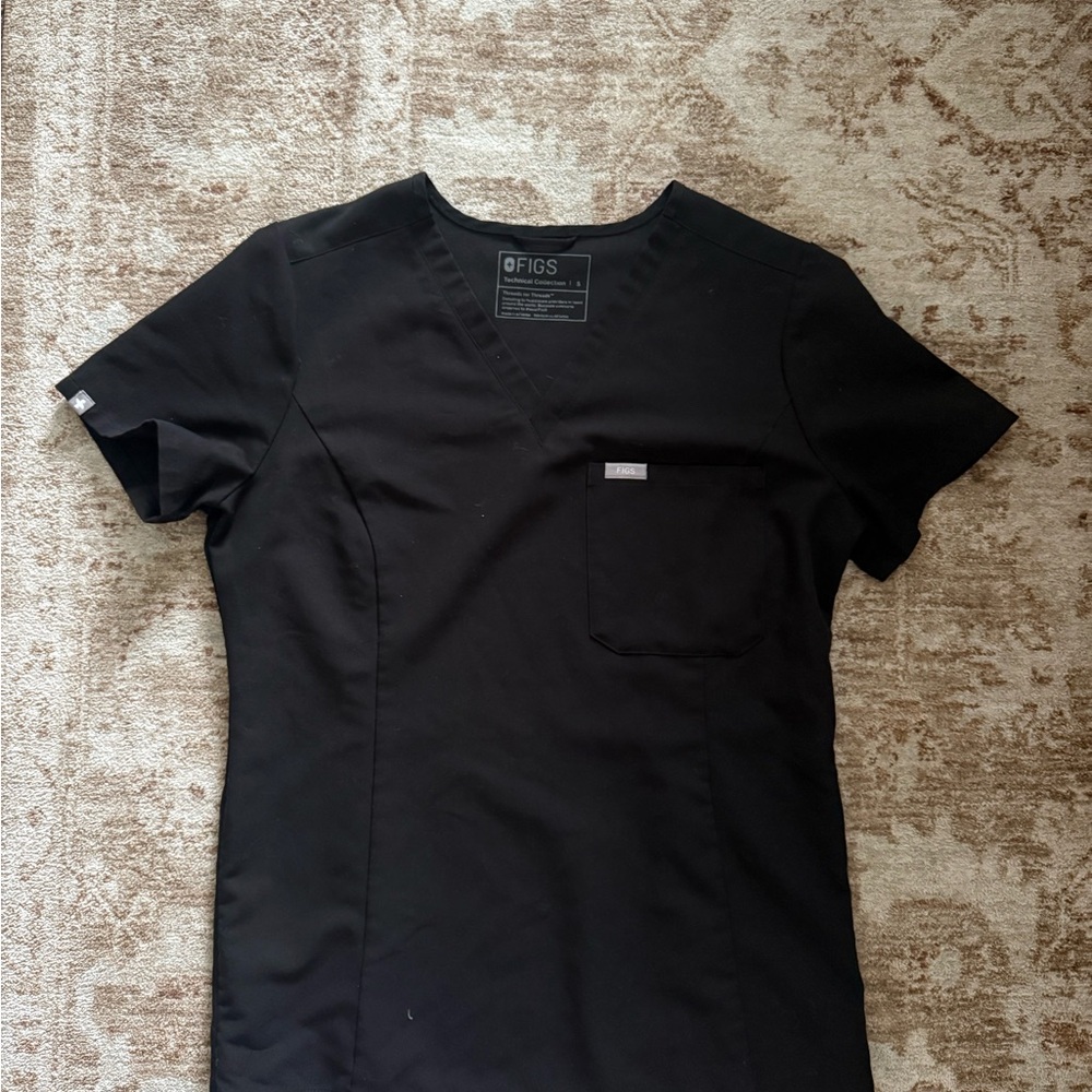 Figs Black V-Neck Medical Top